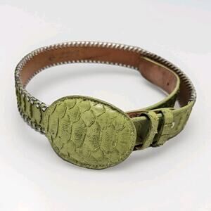 El General Embossed Croc Leather Belt Cinto Vaquero Green Western Unisex Sz 36